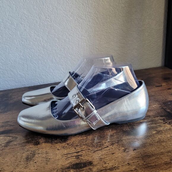 DV DOLCE VITA Womens Gray Silver Mary Jane Flats Mellie Size 7.5 Mat Square Toe - Picture 5 of 6